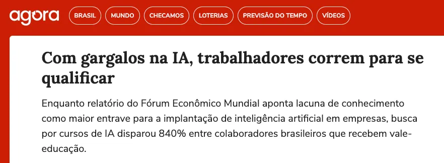 Agora: com gargalos na IA, trabalhadores correm para se qualificar, lacuna de conhecimento e busca por cursos de IA